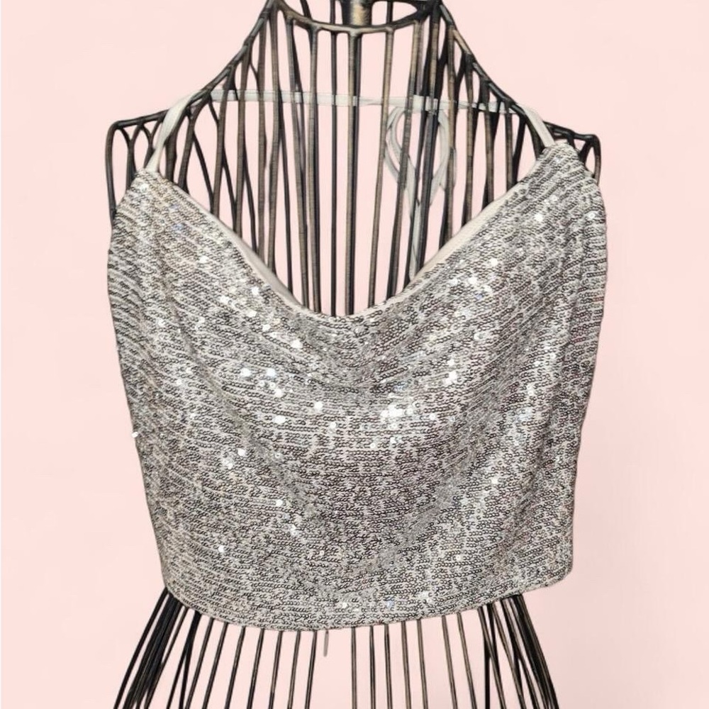 Silver Sequin Crop Top